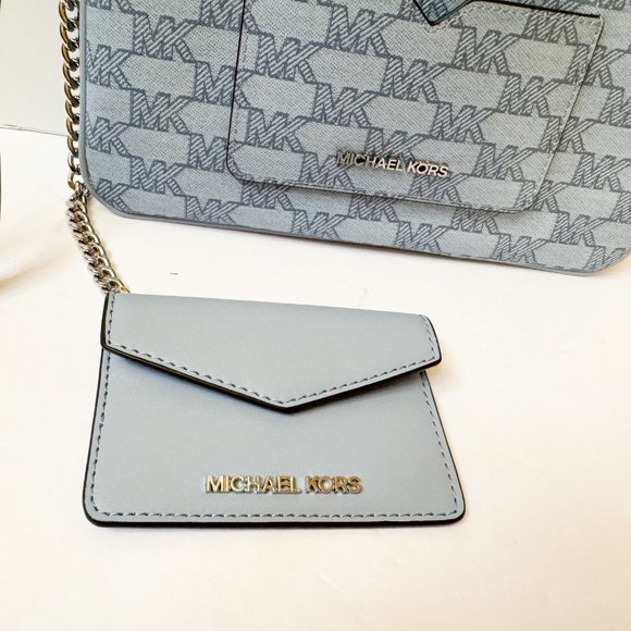 Michael Kors Jet Set Item Large 2 in 1 Card Case Wristlet Clutch MK Pale Blue - Picture 7 of 11